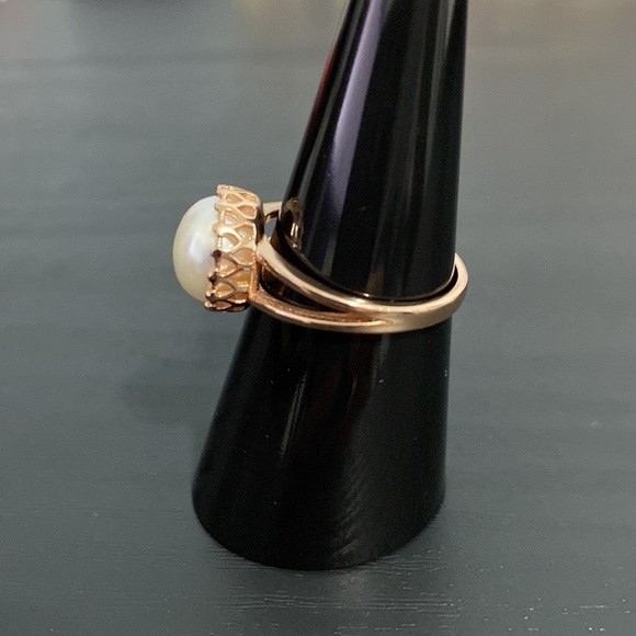 🟡 SALE Rose Gold Over Sterling Silver Pearl Ring Size 7.75 - Picture 5 of 9